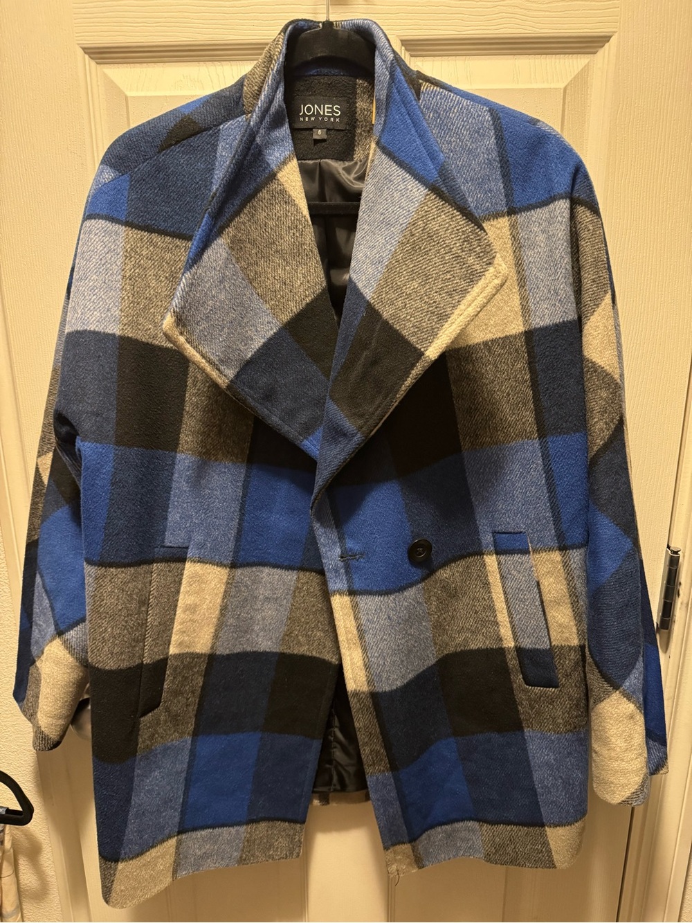 Jones New York Blue and Black Plaid Pea Coat